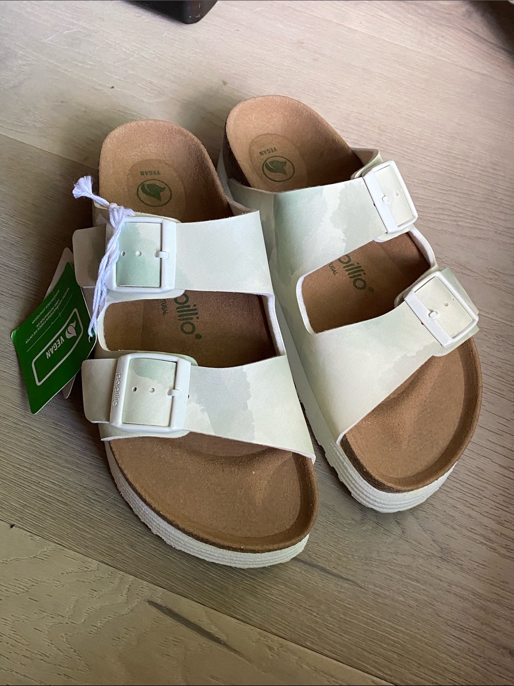 NWT! Papillio by Birkenstock Arizona Platform Sandals Watercolor Khaki -Sz 7.5